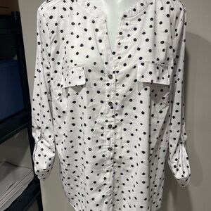 Adrienne Vittadini White and Black Polka Dot Blouse